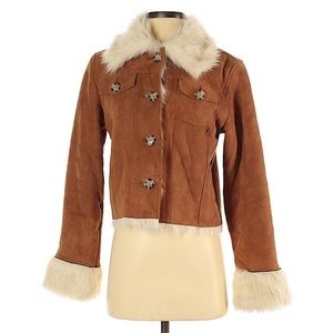 Vintage Genuine Real Suede Leather Fur Coat Jacket